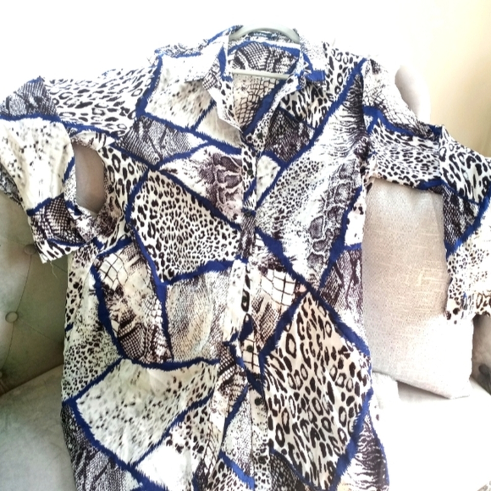 Sheer Printed Button Up Blouse by BooHoo